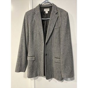 Pendleton Herringbone Wool Blazer Jacket Womens 12 Tall Gray Black